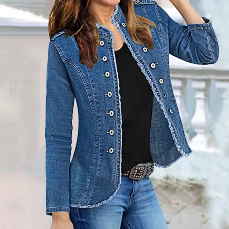 Denim Coat Women Cotton Spring Autumn Ropa Cardigan Jeans Punk Bomber Jacket Windbreaker Y2k Single Breasted Jackets Korean 240704