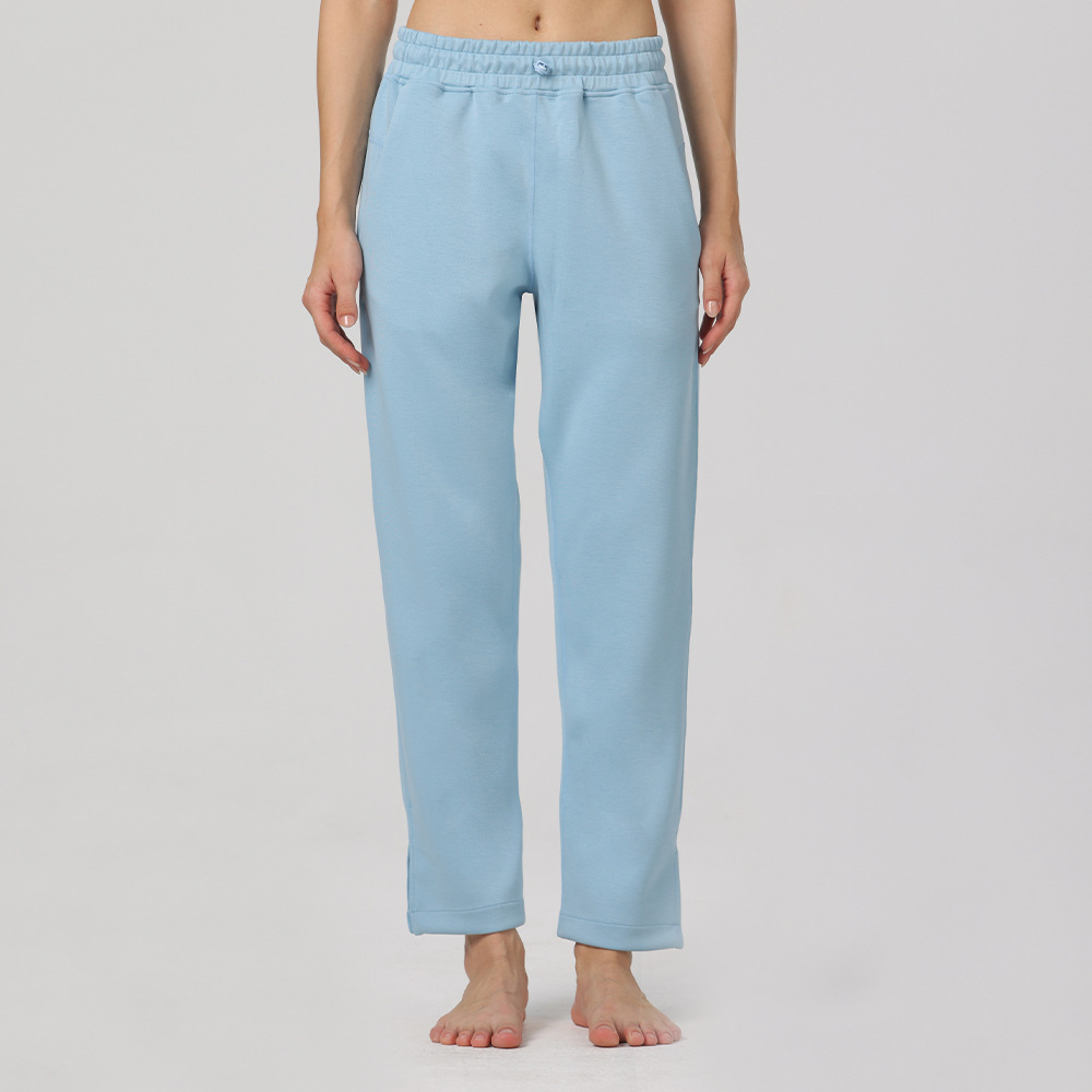 LLL711 Womens Yoga Soft Pants Woven Wide Leg Long Ladies Mid Waist Trousers Loose Yoga Comfort Slacks Ninth