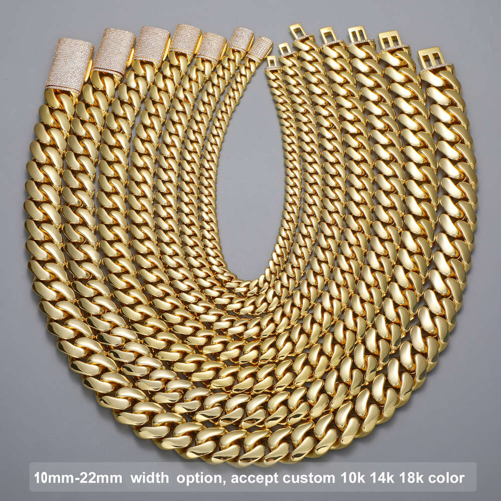 10-22mm Heavy Miami k Chain Wholesale Cubana 10k 14k Gold Custom Hip Hop Jewelry Chunky Cuban Necklace for Men