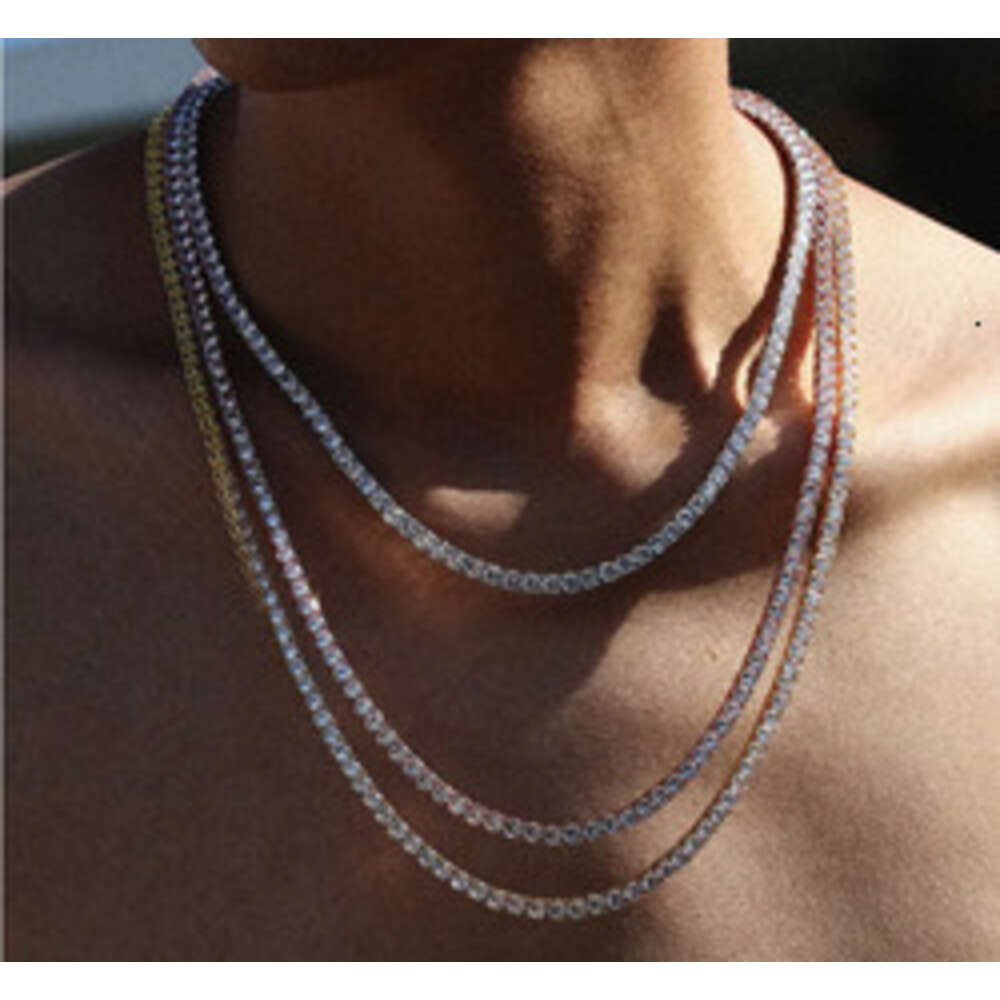 Jwy Moissanite Jewelry 3mm 4mm 5mm 925 Sterling Silver Pass Diamond Tester Tennis Chain Necklace for Men and Women