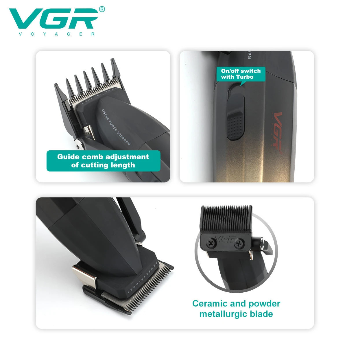 VGR Hair Clipper Professional Hair Trimmer 9000 RPM Barber Hair Cutting Machine Digital Display Haircut Clipper for Men V-003 240701