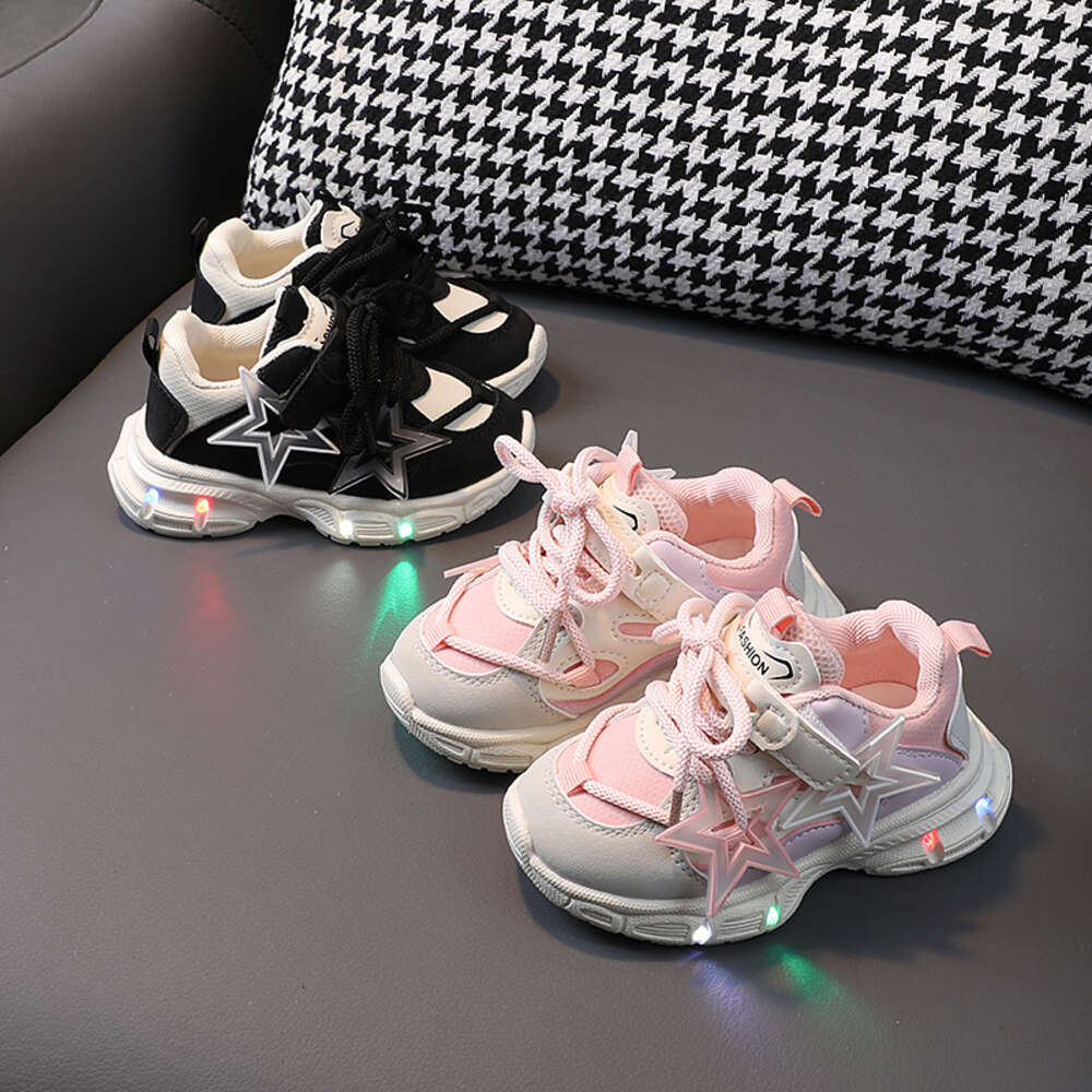 Children's sports with lights on: 1-6 3 years old, boys' dad girls' running shoes, non slip soft soles, and trendy toddler walking shoe