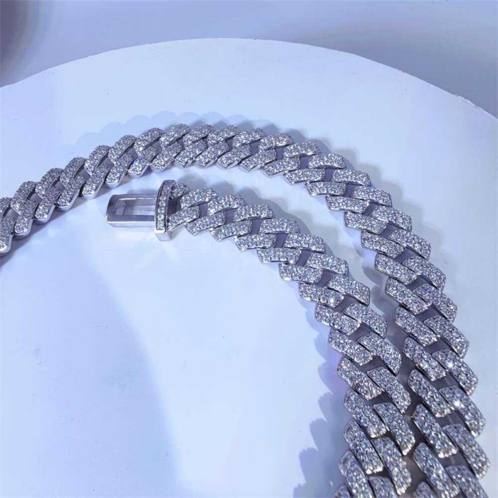 Fully Vvs Moissanite Luxury Cuban Link Chain Fine Hip Hop Jewelry Baguette Diamond Men Necklace 925 Sterling Silver Bracelet