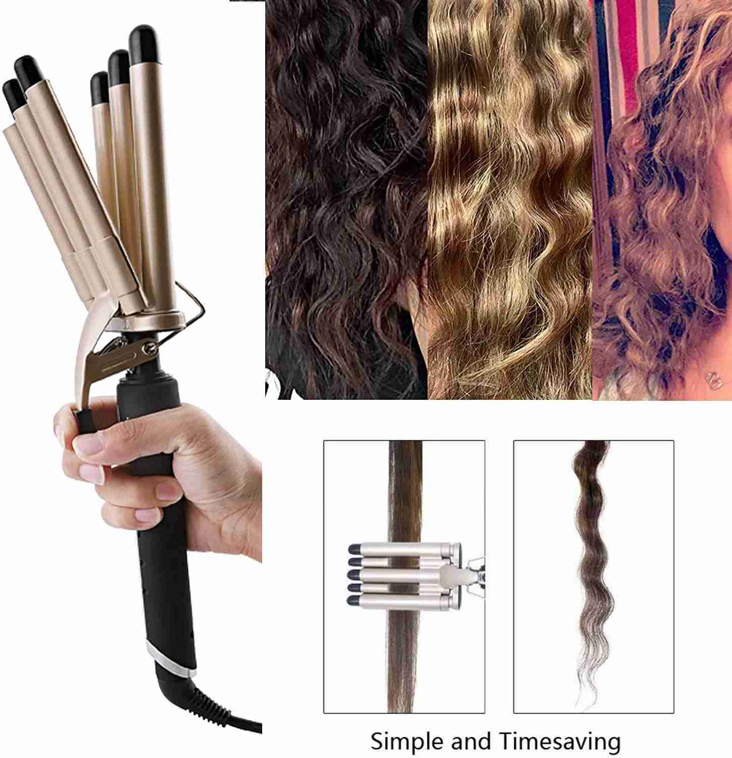 Professional Ceramic 5 Barrel Curling Iron Styler Hair Waver Styling 17mm Wand Hair Curler Heating Curlers Crimper ToolsM240709
