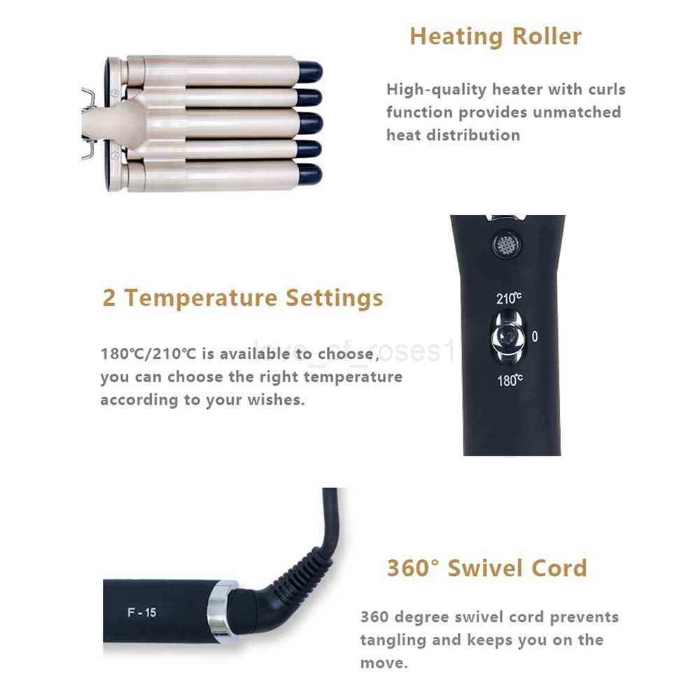 Hair Curling Iron Crimping Curler Small Beach Wave Hair Crimper 5 Barrel 0.6 Inch Professional Curly Crimped Hair Styler ToolsM240709