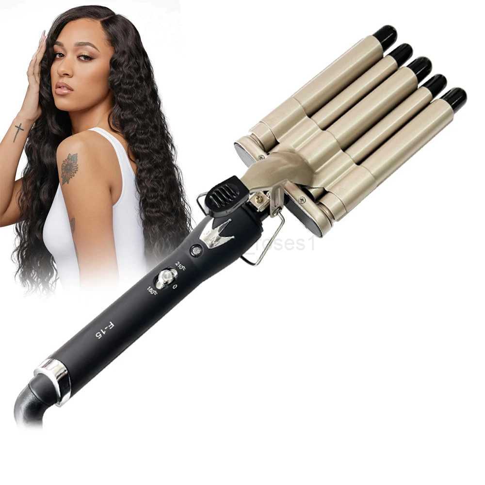 Hair Curling Iron Crimping Curler Small Beach Wave Hair Crimper 5 Barrel 0.6 Inch Professional Curly Crimped Hair Styler ToolsM240709