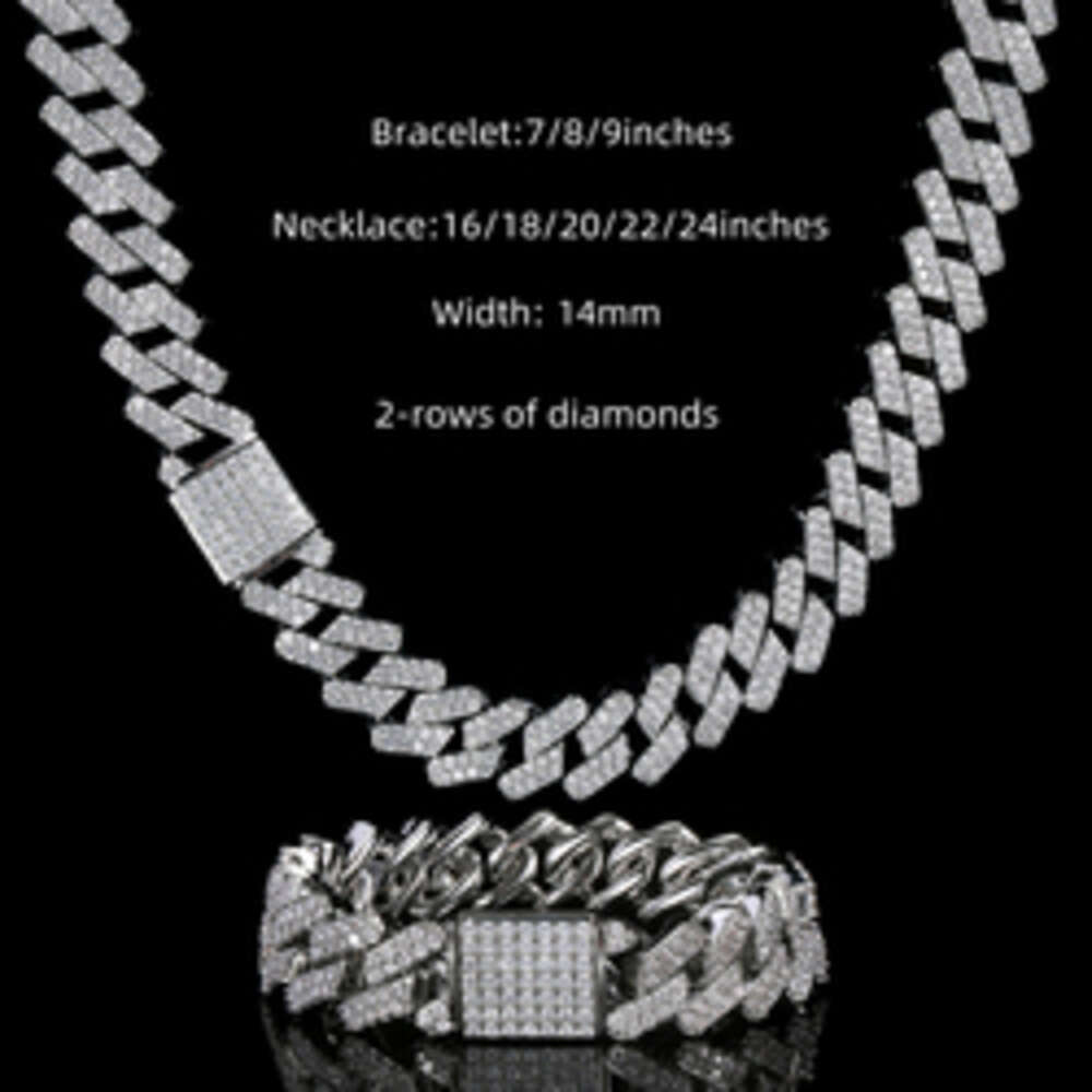 Wholesale 14mm Iced Out Fashion Hip Hop Men Jewelry Cuban Link Vvs Moissanite Diamond Miami Chain 925 Silver Necklace
