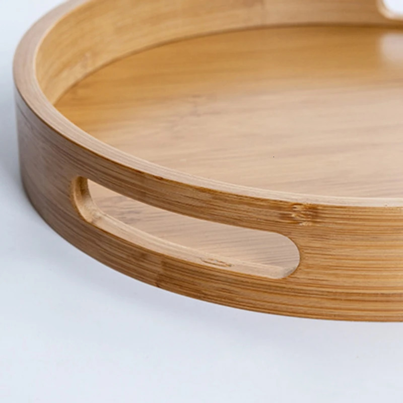 Bamboo Round Tea Tray Simple Wooden Storage Trays el Home Breakfast Dessert Food Serving Kitchen Supplies 240708