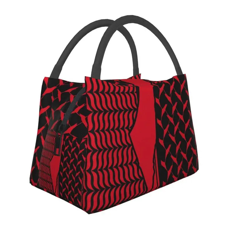 Palestinian Kufiya Thermal Insulated Bag Women Palestine Keffiyeh Red Black Background Resuable Lunch Tote Meal Food Box 240703 7fa5 4