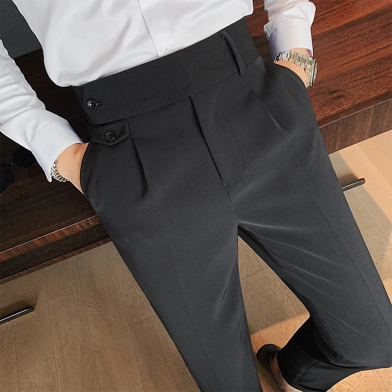 British Dress Pants For Men Clothing Fashion High Waist Mens Pants Elegant Business Formal Wear Men Trousers High Quality 240708