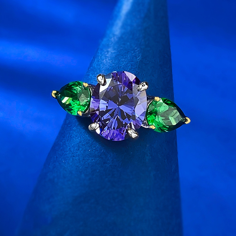 Tanzanite & Sapphire Sterg Sier Three Stone Wedding Ring