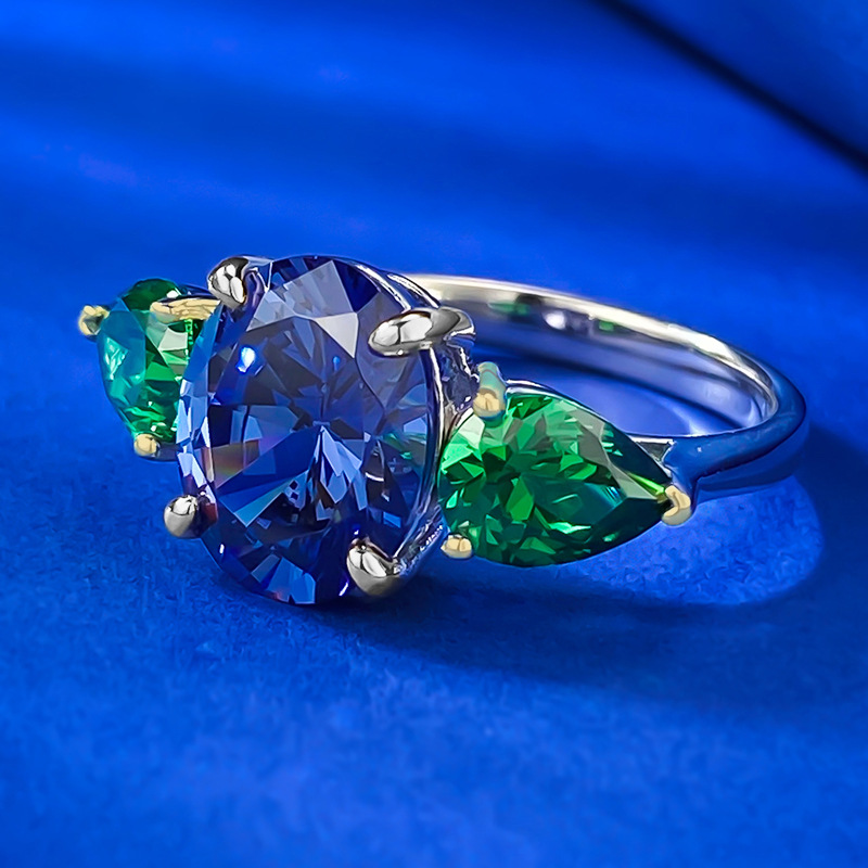 Tanzanite & Sapphire Sterg Sier Three Stone Wedding Ring