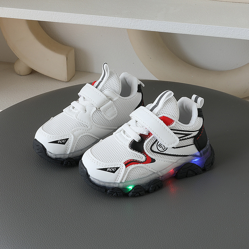 Children's Light up Sports 2024 New Double Mesh Breathable Men's Running Anti slip Soft Sole Girls' Casual Shoes F710-32