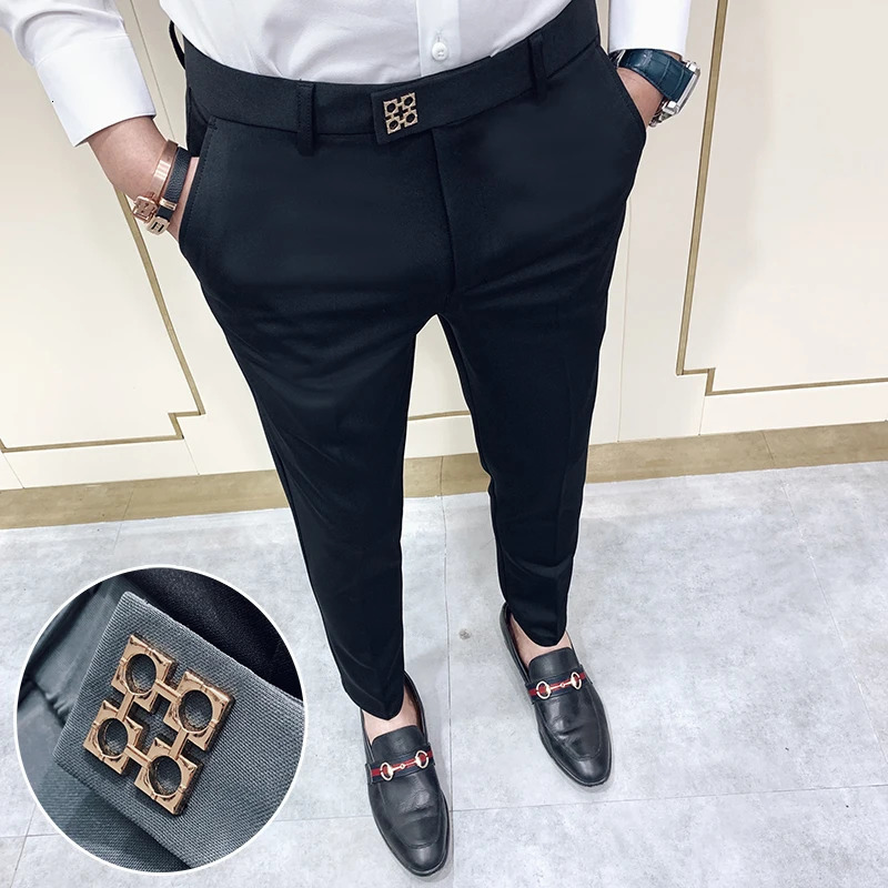 Spring Men Pants Korean Slim Fit Men Casual Ankle Length Pants Streetwear Men High Quality Black Gray Dress Suit Pant Man 240708