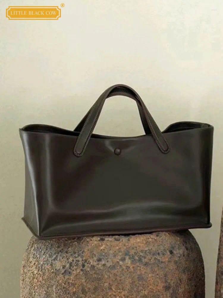 Shoulder Bags Office Ladies Cowskin Genuine Leather Tote Handbag Solid Color Large Capacity Vintage Elegant Design Women Single f842