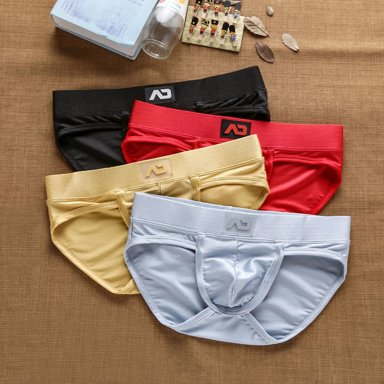 Addicted mens low waist sexy nylon brushed colorful briefs ad3-m257 wholesale 240703