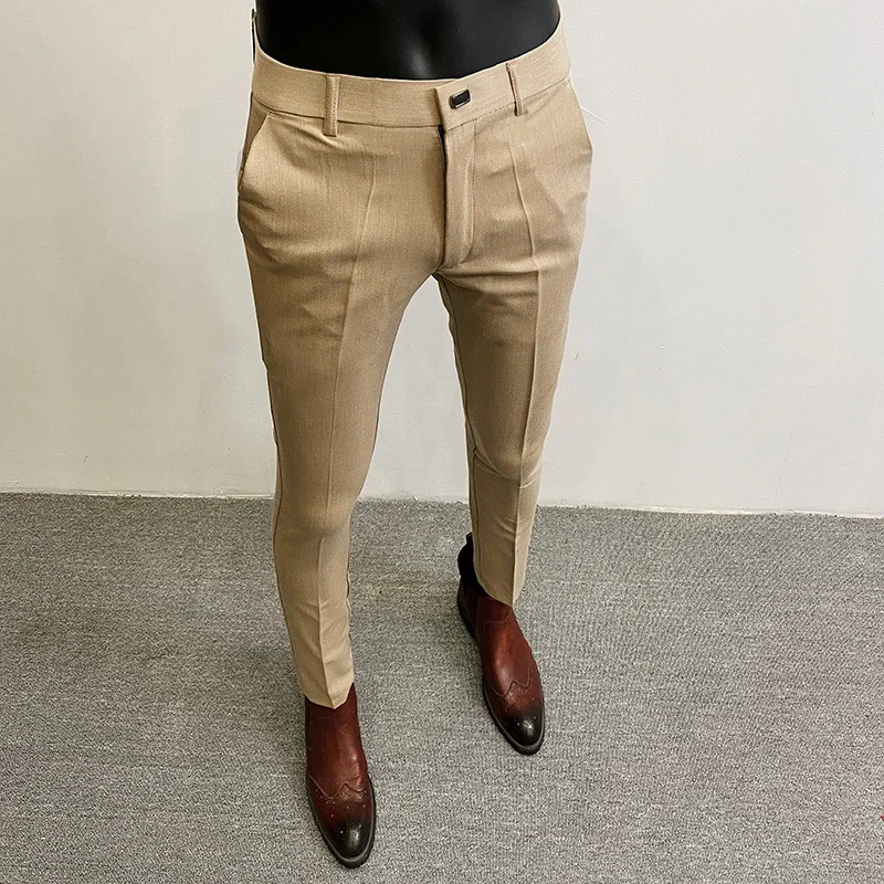 Men Suit Pants Formal Trousers Pantalone Hombre Stretch Slim Solid Color Casual Dress Full Length Pants Fashion Men Clothing 240708