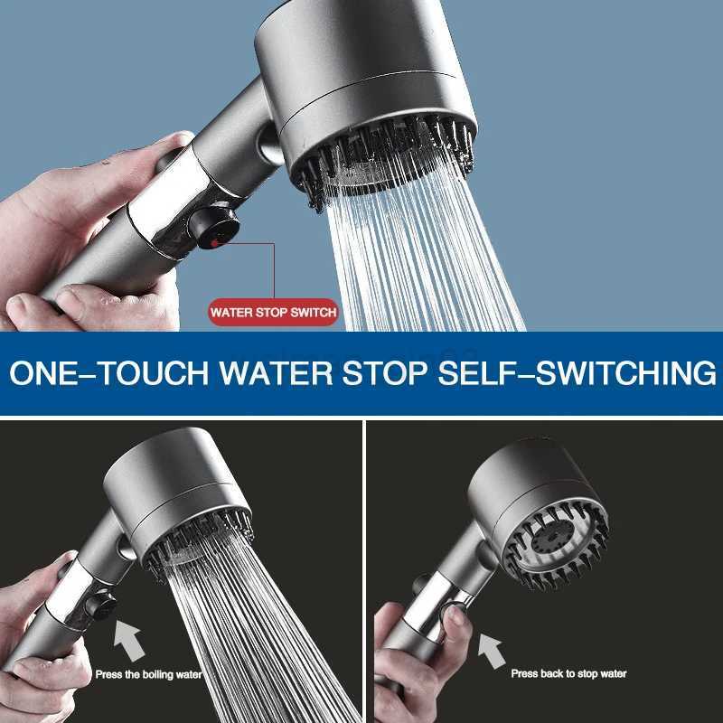 New Black Shower Head Rainfall High Pressure 3 Modes Adjustable Boost Filter Holder with Hose for Bathroom Accessories SetsCL240710
