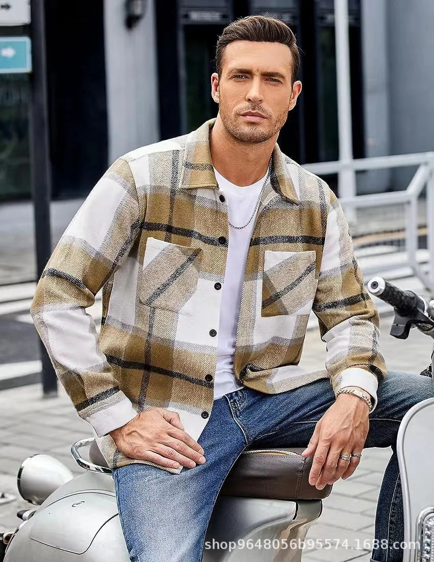 Autumn Winter Mens Plush Warm Plaid Thickened Shirt Jacket Coat Elegant Long Sleeve Shirts For Men 240701