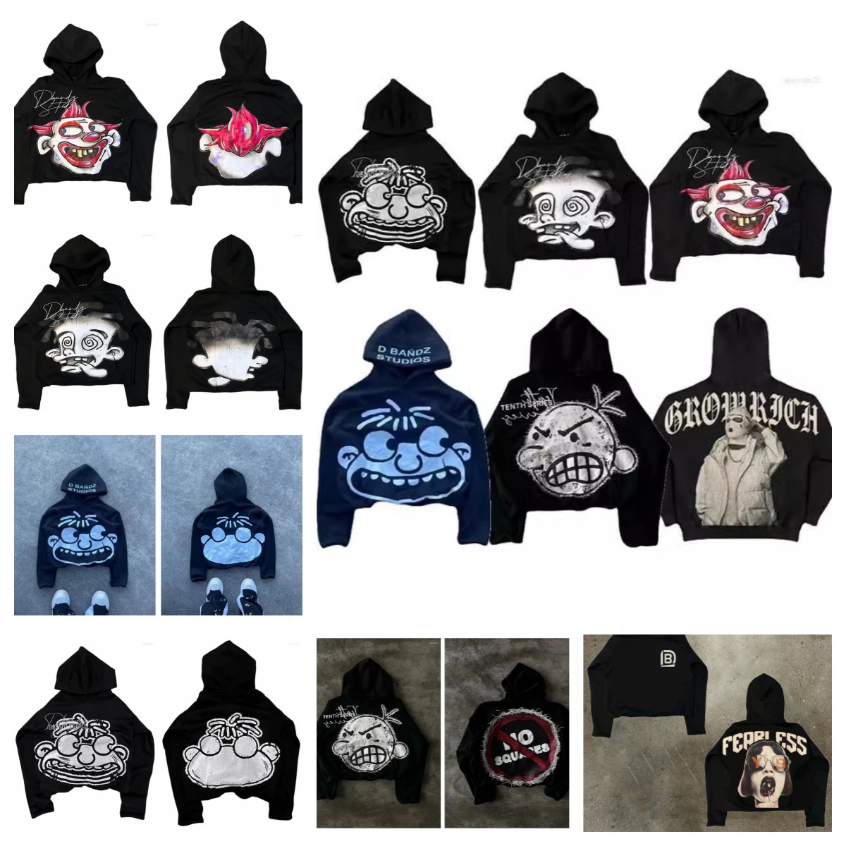 Hoodies de créateurs masculins Y2k Harajuku Hoodie Mens Hip Hop Cartoon graphique imprimé noir Pill surdimensionné goth goth