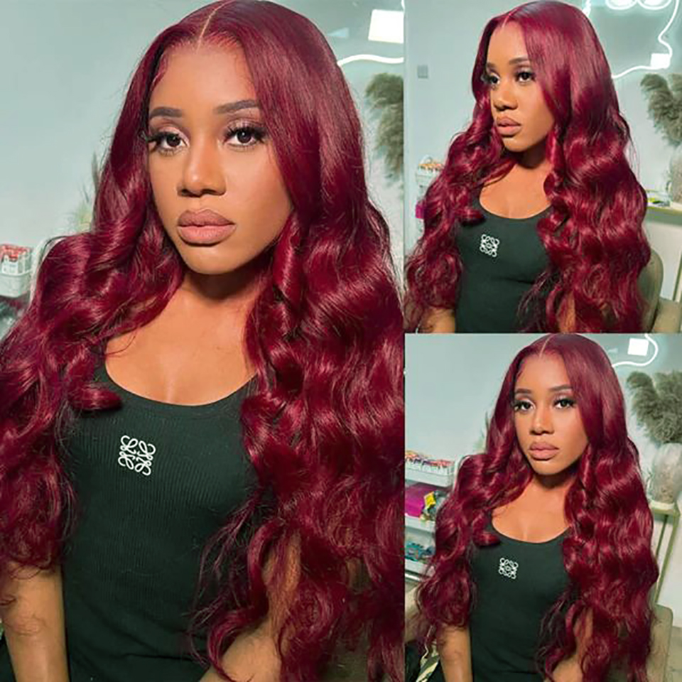 99J Bury Front Human Hair 13X4 HD Body Wave Frontal 4X4 Lace Closure Wigs