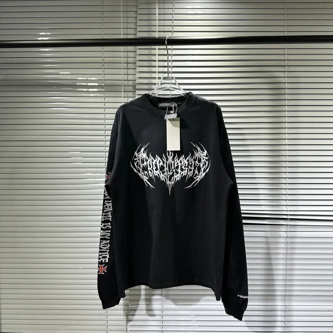 Y2k Street Wear GRAILZ Men Round Neck T-shirts Women Clothing 1 1 High Quality Damaged Long Sleeve Top Tee T-shirt 240705