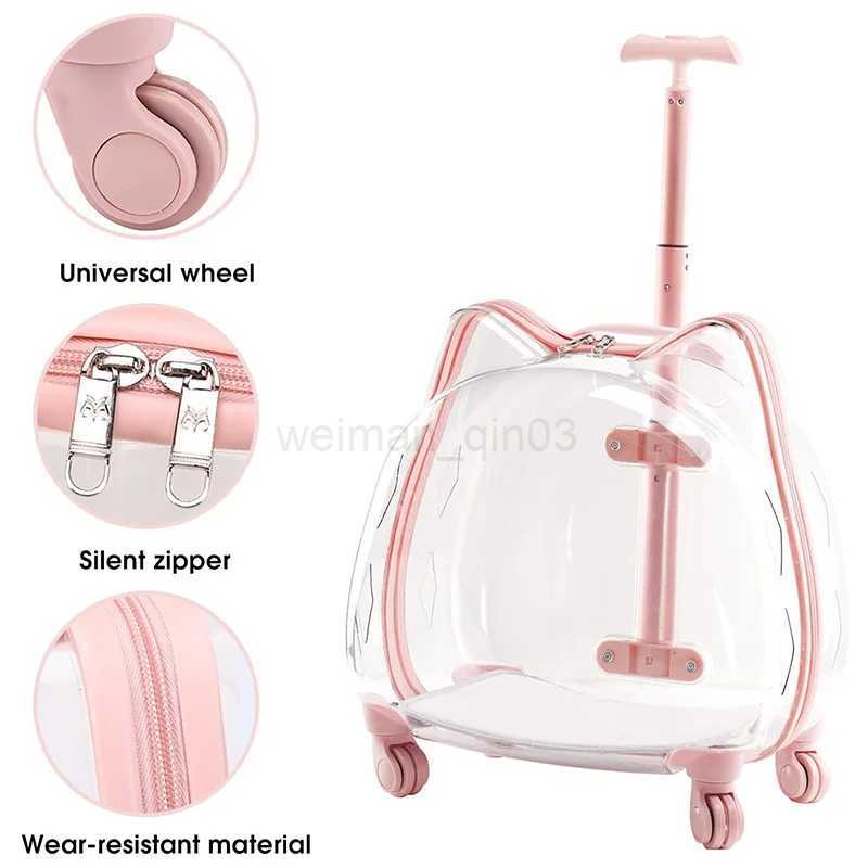 Transparent Breathable Pet Carrier with Trolley Wheels Pink for Small Cats and Dogs Zipper Closure 2024 Model