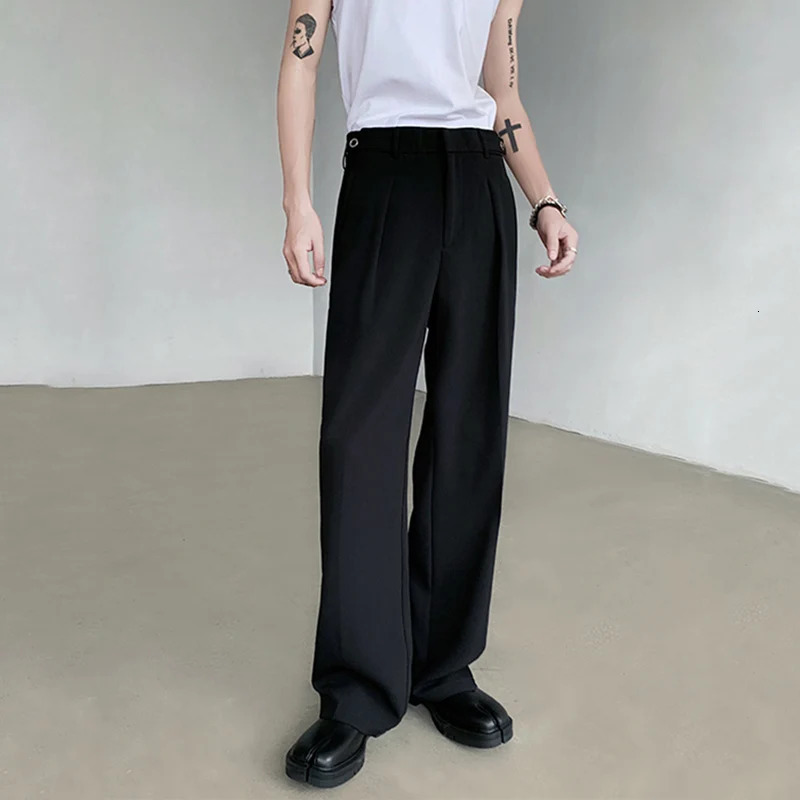 IEFB Suit Pants Casual Fashion Summer Loose Zipper Pocket Male Straight Leg Trousers Solid Color Britches 9C5334 240708