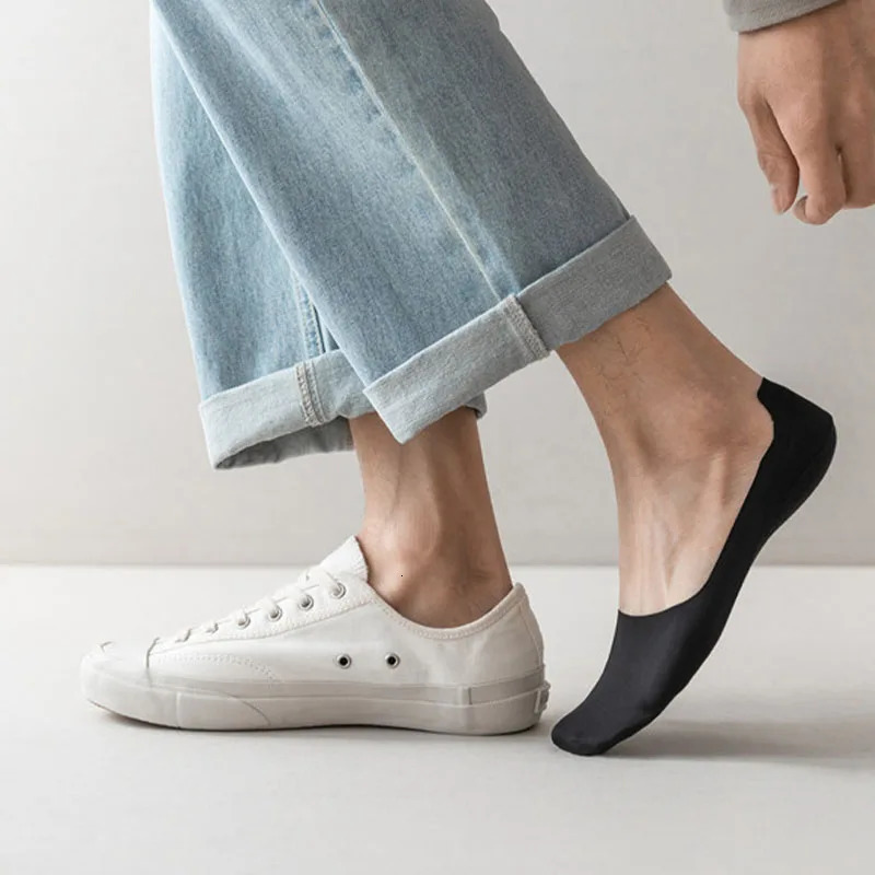 5pairs Mens Socks Cotton Breathable Summer Ultra-thin No Show Ice Silk Sock Silicone Non-slip Bottom Absorb Sweat Men Boat Sock 240703