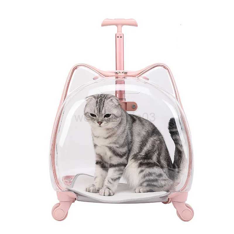 Transparent Breathable Pet Carrier with Trolley Wheels Pink for Small Cats and Dogs Zipper Closure 2024 Model