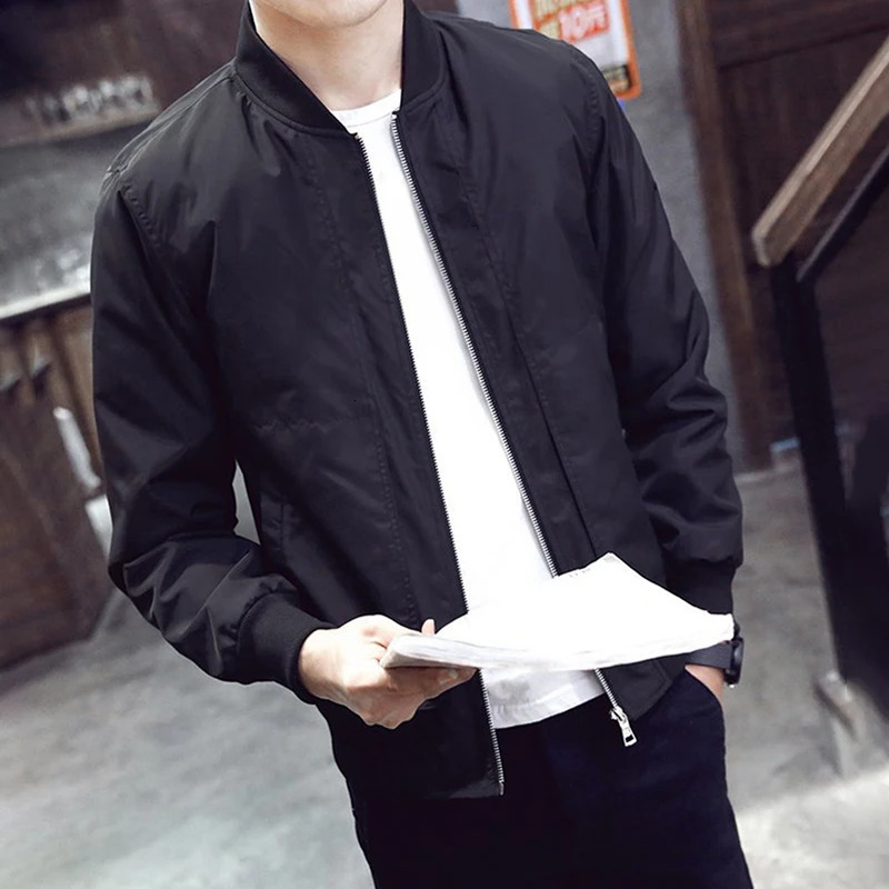 Mens Casual Black Thin Slim Fit Stand Collar Long Sleeved Round Neck Zip Up Jacket Coat Top Solid Business Fashion Men 240701