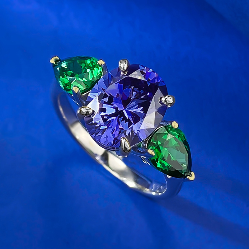 Tanzanite & Sapphire Sterg Sier Three Stone Wedding Ring