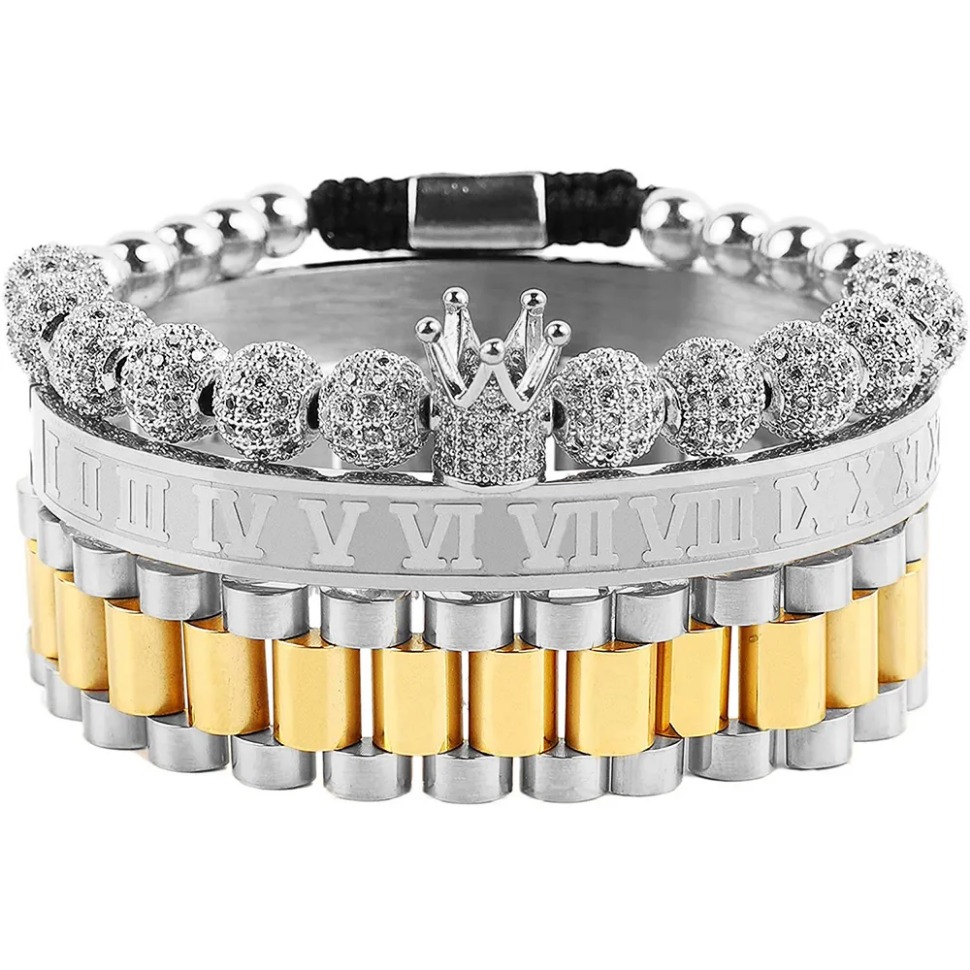 Mens Bracelet Gold Bracelets For Men Designer Bracelets For Women 3Pcs/Set Imperial Crown King Luxury Charm Fashion Cuff Bangle Birthday Jewe