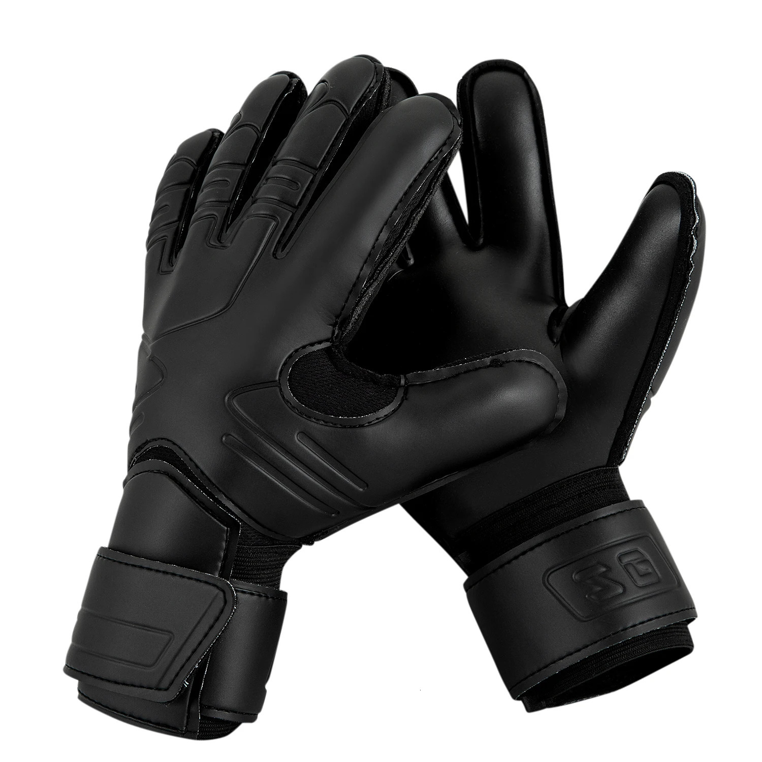 1 Pair Black Size 7-10 Goalkeeper Gloves WIth Finger Protector Air Vent Soccer Goalie Football Latex 240705