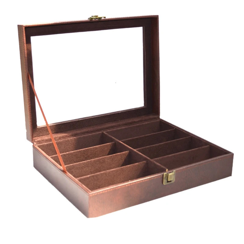 Leather watch case jewelry glasses storage and sunglasses glasses display lockable case organizer240723