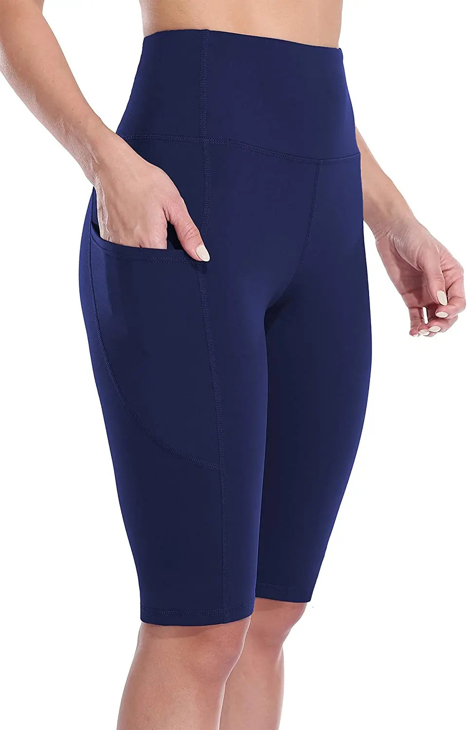 Anfilia Women Yoga Shorts Jogging Running Cycling Fitness Sportswear High-waist with Side Pockets Sporty Shorts Solid Color 240703