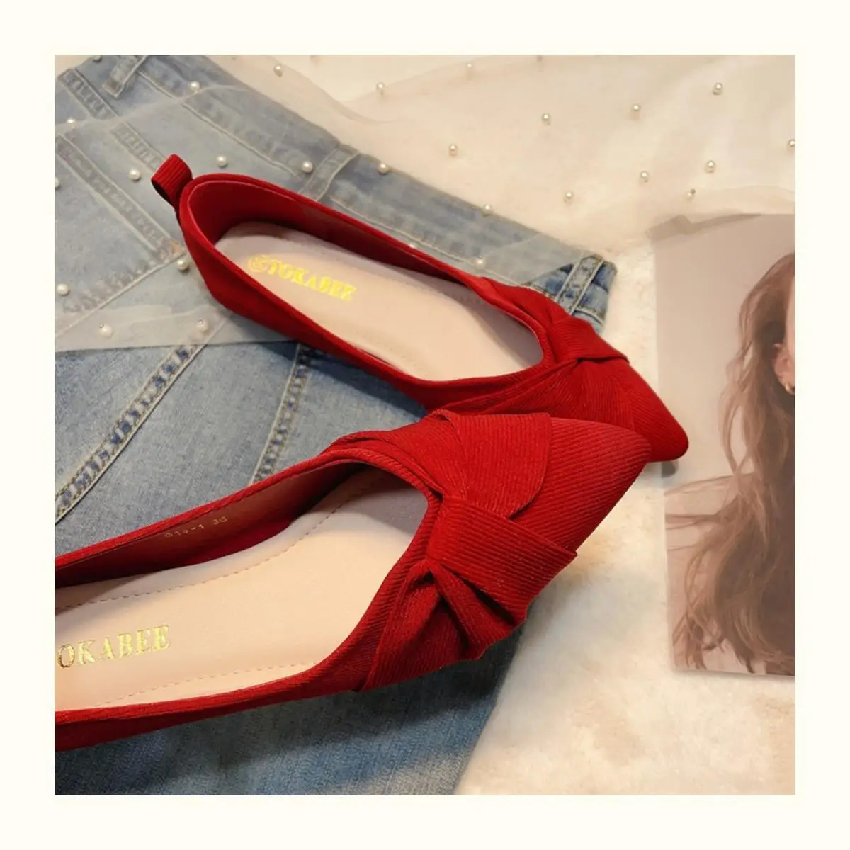 2024 Red Single Womens Year Summer Light Mouth Elegant Style Womens Shoes Wedding Shoes Soft Bottom Corner Flat Shoes 240710