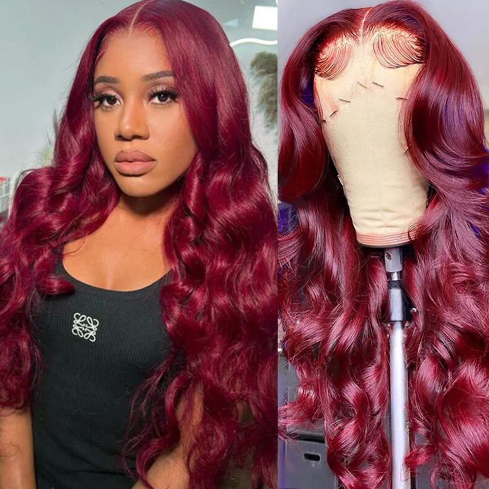 99J Bury Front Human Hair 13X4 HD Body Wave Frontal 4X4 Lace Closure Wigs
