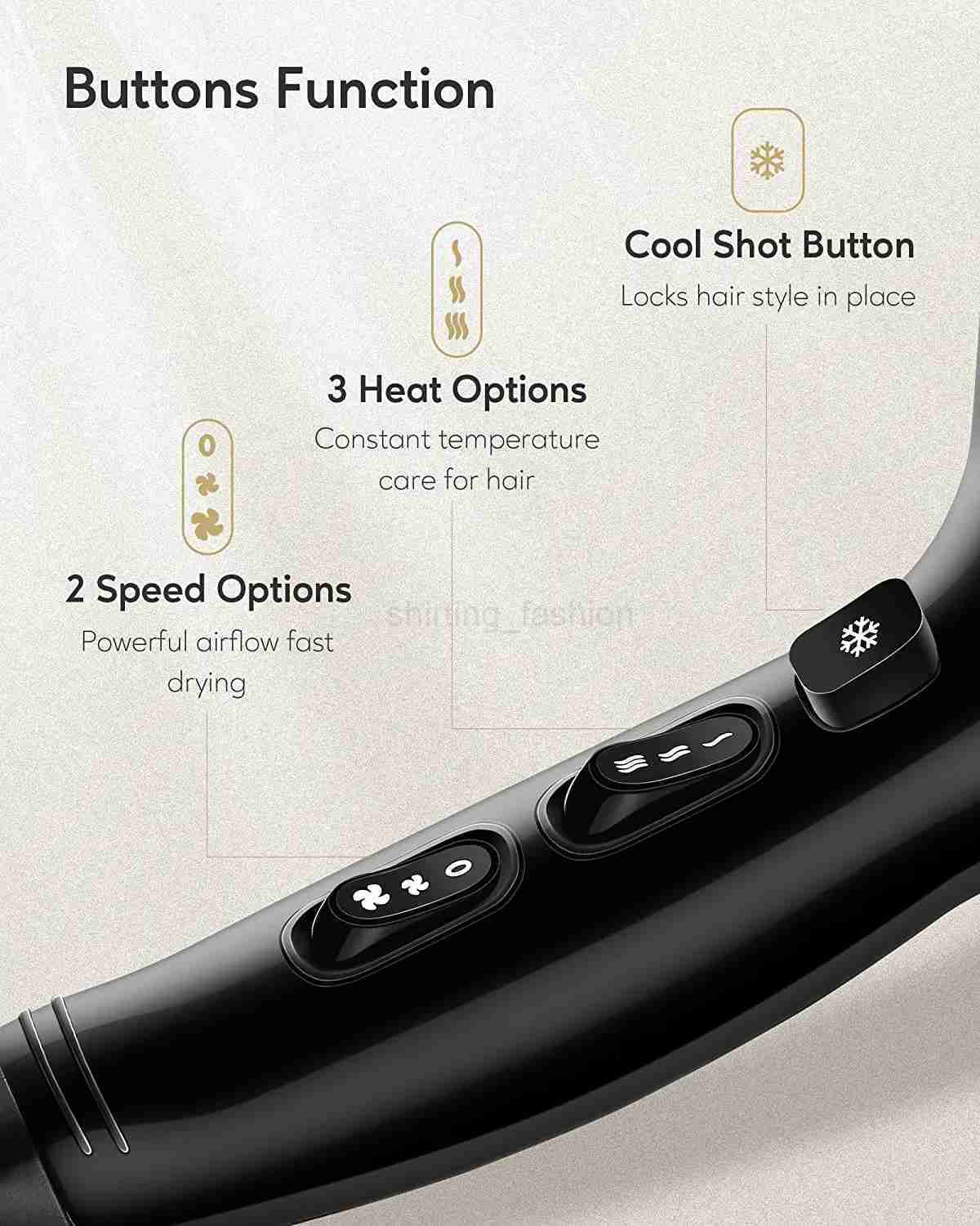 KIPOZI Hair Dryer 1875W Nano Ionic Hair Blow Dryer with DC Motor for Frizz Free Styling with Diffuser and Airflow ConcentratorCL240710