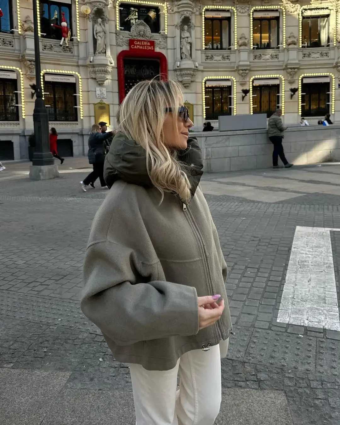 Women's Jackets Womens patch work zipper hooded jacket fashionable loose long sleeved thick warm jacket autumn womens fashionable street jacket J