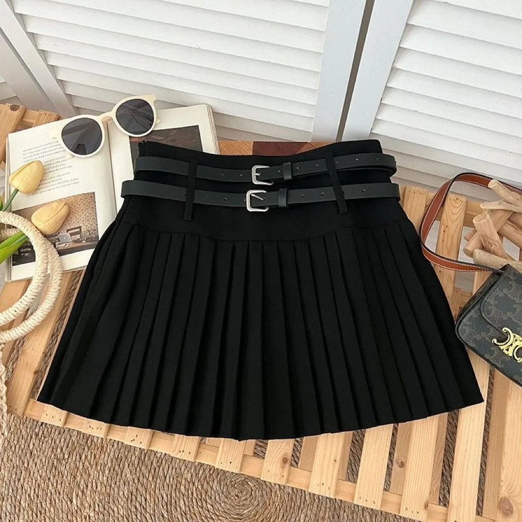Spring Autumn baby Girls Pleated Skirt Teenage Skorts Skirt Children Bottoms Fashion 3-14Y Solid Double Belt Kids clothes 240703