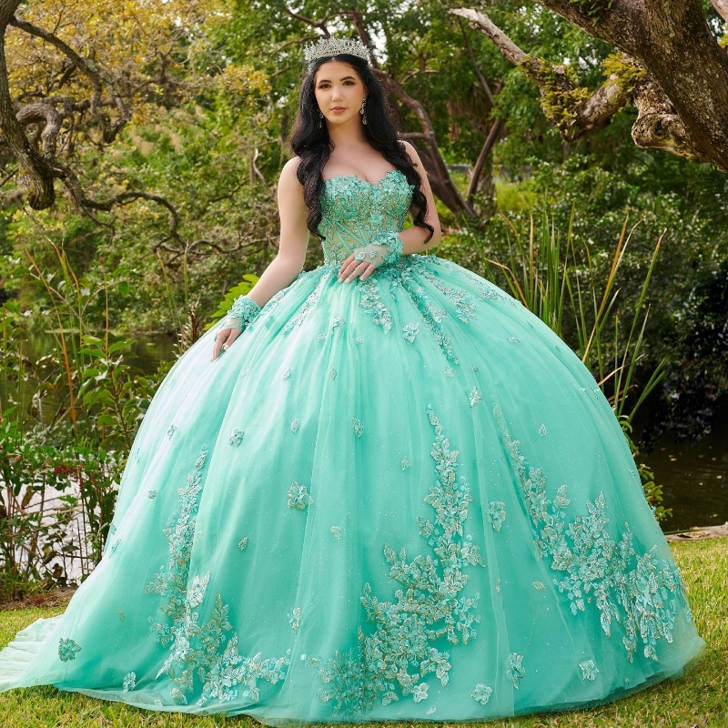 Green Shiny Quinceanera Dress Off The Shoulder Applique Lace Vestidos De 15 Anos Ball Sweet 16 Birthday Party Gown Pageant Miss