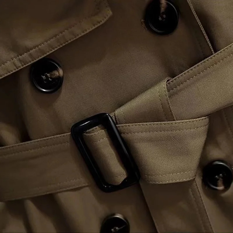 Autumn Winter Elegant Women Double Breasted Solid Trench Coat 100% Cotton Vintage Turn-Down Collar Loose Trench with Belt 240703