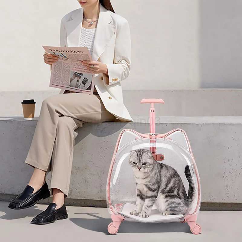 Transparent Breathable Pet Carrier with Trolley Wheels Pink for Small Cats and Dogs Zipper Closure 2024 Model