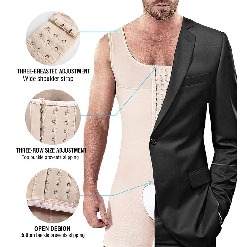Compression Suit Full Body Shapewear for Men Slimming Bodysuit Waist Trainer Hip Enhancer Thigh Trimmer Shaping Underwear Shirts 240703