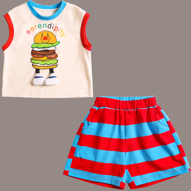 Boys and girls summer new customized explosion net red short-sleeved t shirt suit brother and sister outfit weekly dress two-piece set