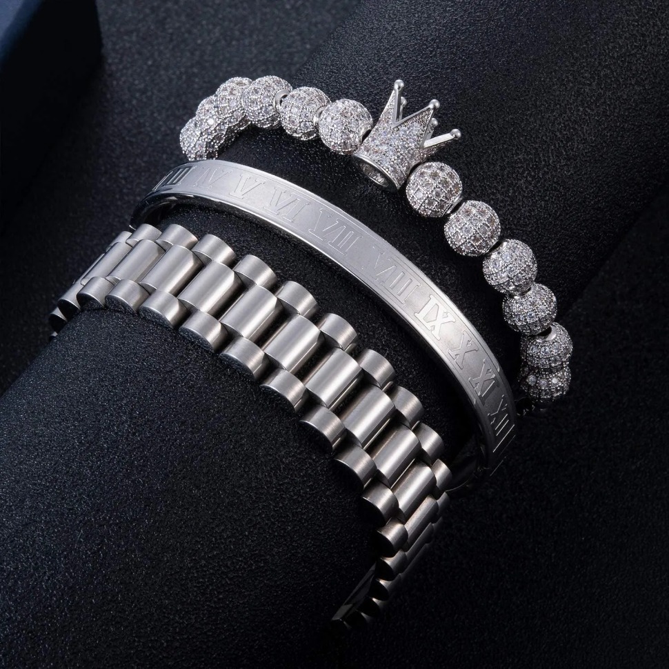 Mens Bracelet Gold Bracelets For Men Designer Bracelets For Women 3Pcs/Set Imperial Crown King Luxury Charm Fashion Cuff Bangle Birthday Jewe