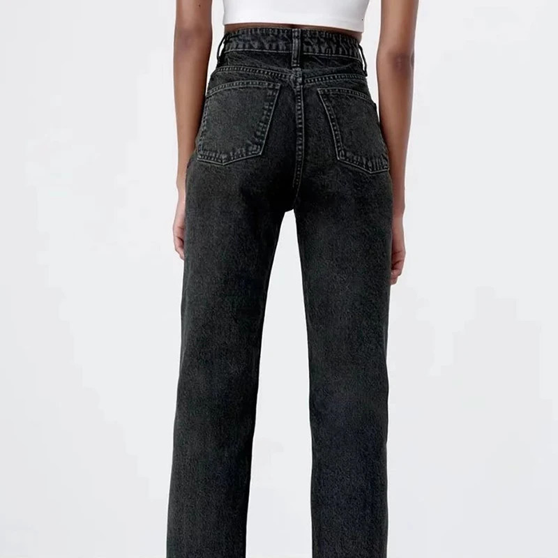 Black Reworked Straight Jeans Women High Rise Solid Color Ankle Length Denim Pants Streetwear Fashion Cowboys Trousers 240704
