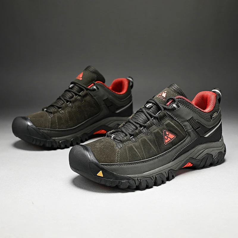 Hikeup High Quality Mens Hiking Shoes Durable Leather Climbing Shoes Outdoor Walking Sports Shoes Rubber Soles Factory Export 240710