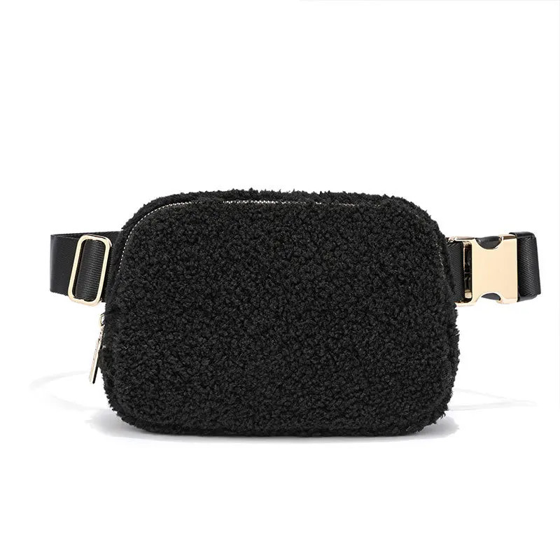 Metal Buckle Sherpa Belt Bag Women Lamb Cashmere Chest Bag Bum Bag Crossbody Everywhere Teddy Travel Waist Bag Fanny Pack 240705